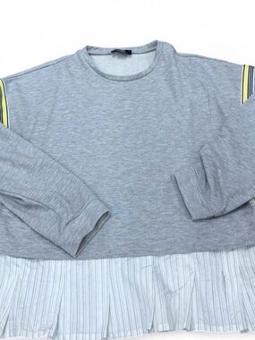 Anthropologie Heather Gray Sweatshirt with Yellow & Navy Stripe Accents